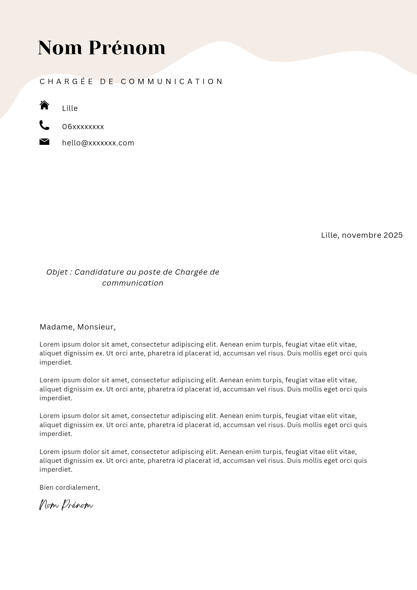 Aperçu de la lettre de motivation